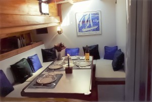 Interior dining area aboard Schooner Woodwind