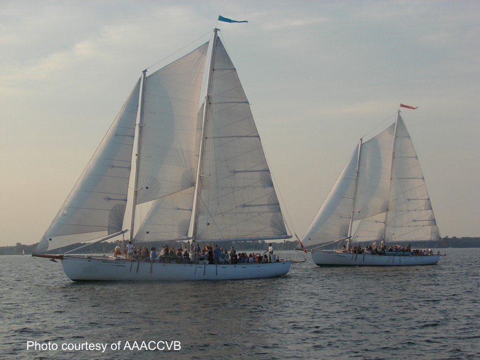 Schooner Woodwind and Woodwind II racing in the Wednesday Night Races