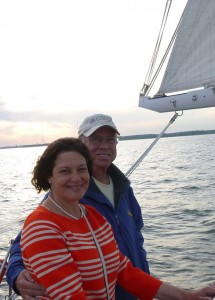 Couple Sailing the Woodwind at Sunset