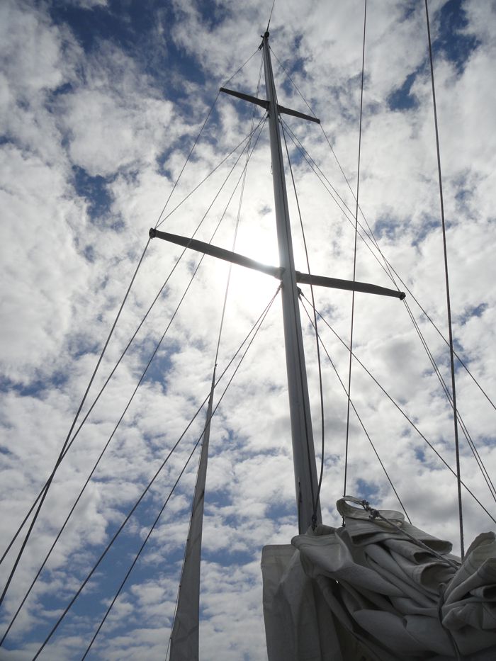 Blue sky with white clouds and our mast