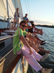 Hiking out on the Woodwind with J-World Sailing Instructors