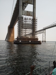 Scaffolding work being done on the Chesapeake Bay Bridge