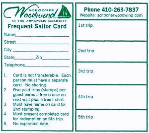 Schooner Woodwind Frequent Sailor Card