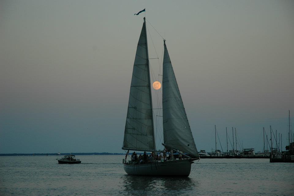 Full moon rising with Schooner Woodwind II in foreground!