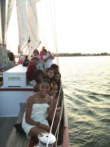Sailing up the Severn River on the Schooner Woodwind II, celebrating Hillary's Sweet Sixteen!