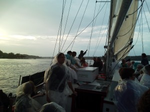 Sailing up the Severn River on the sunset sail as its raining