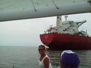 "Genius" freighter waiting in the ship anchorage off of Annapolis.