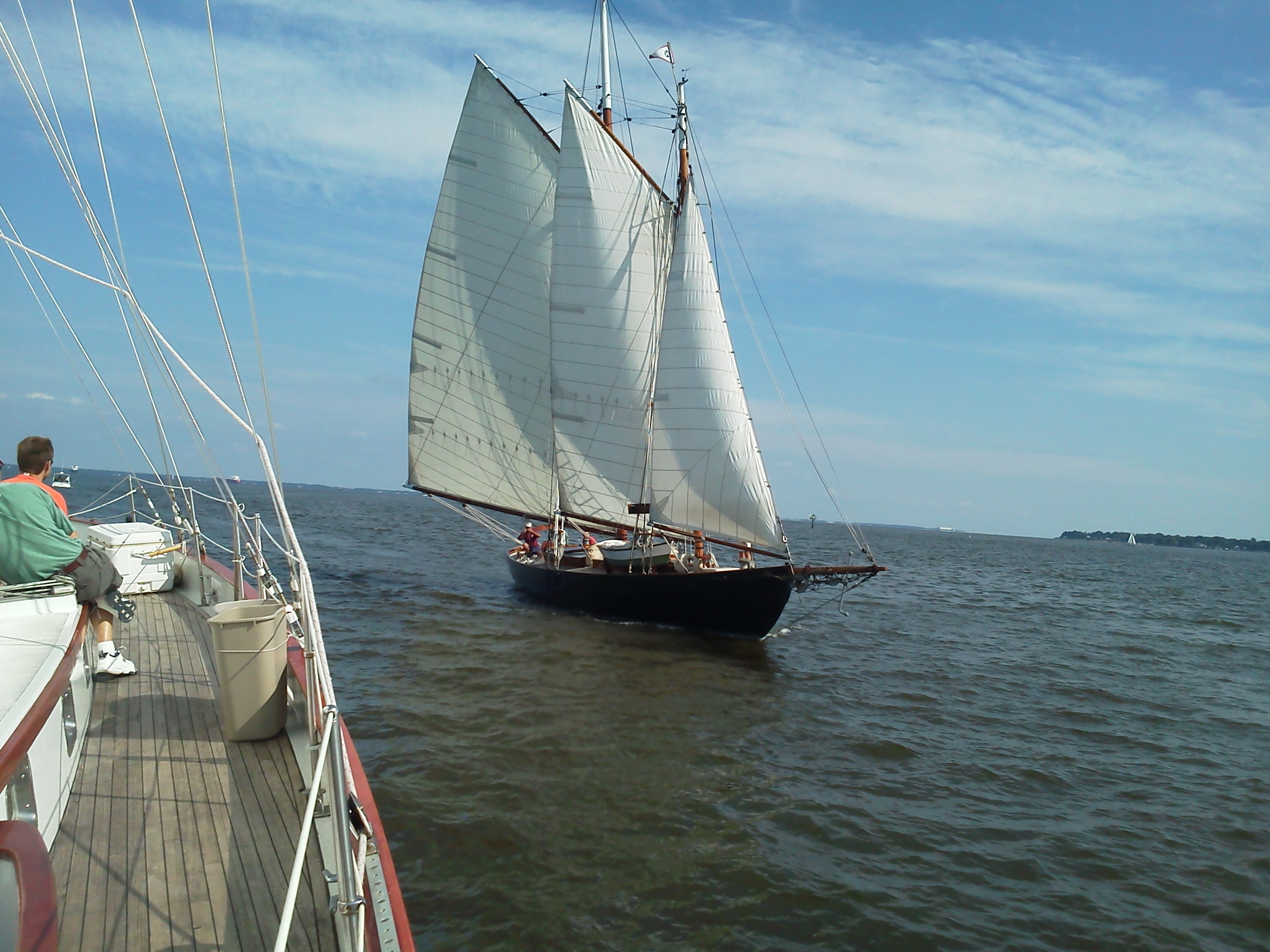 Schooner "Adventure" sailing towards Schooner Woodwind II in Annapolis