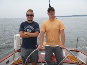Dominic and Michael skippering the Schooner Woodwind