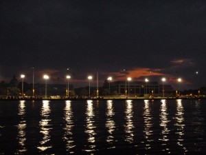 Sunset over the United States Naval Academy, taken from the Schooner Woodwind