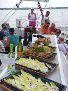 Delicious catering aboard Woodwind for Australian & NZ Wine Tasting