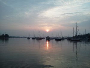 Sunrise over Annapolis Harbor, as seen from the Boat & Breakfast 