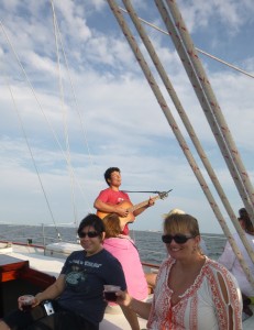 Austin Ellis sings aboard the Schooner Woodwind