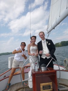 Happy couple on the Schooner Woodwind II