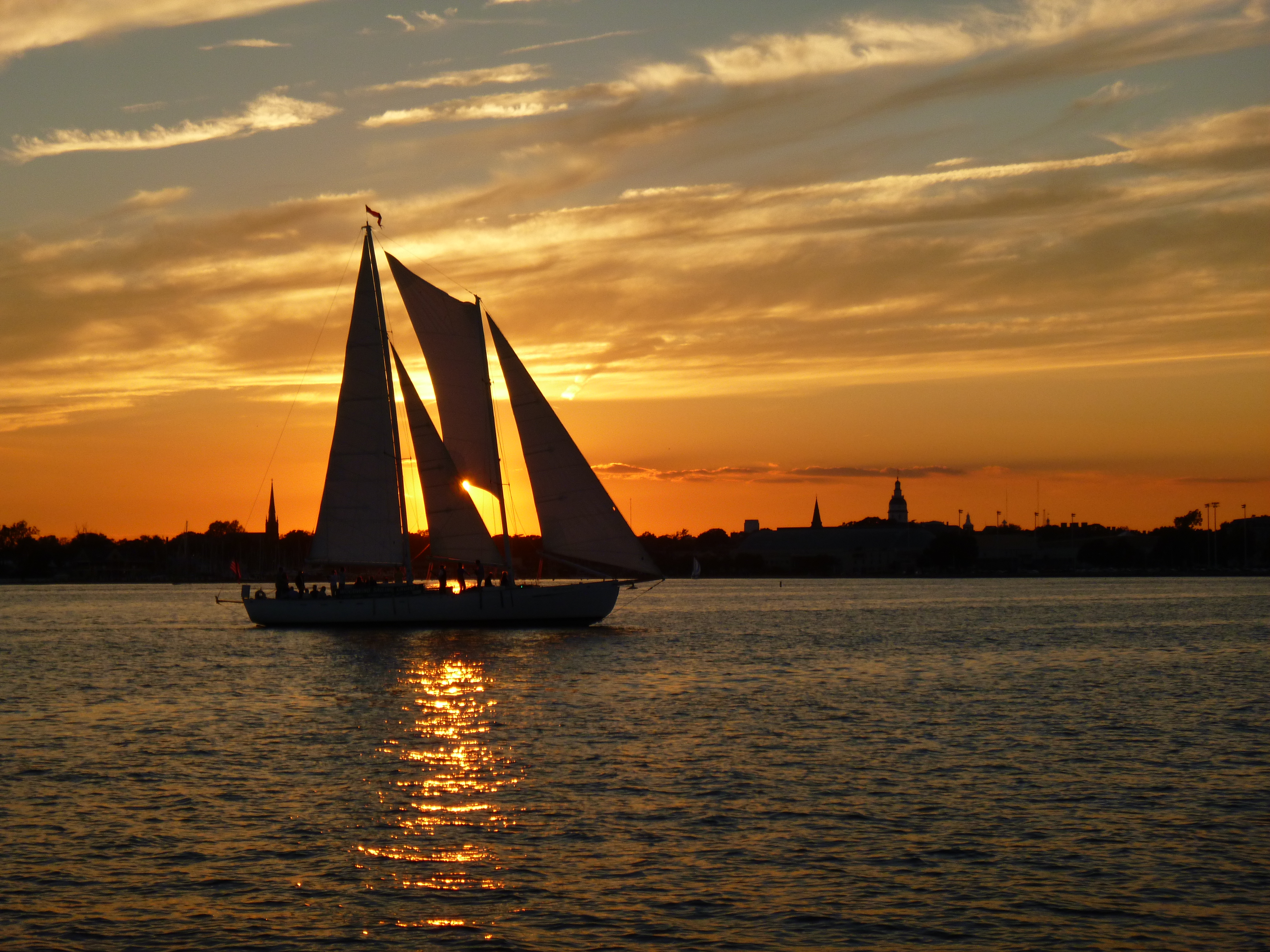 Sunset from Schooner Woodwind II of Schooner Woodwind in lovely Annapolis