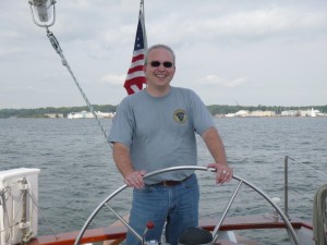 Shawn at the Wheel of Schooner Woodwind