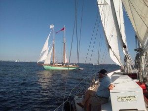 Schooner Woodwind and Martha White meet in Annapolis