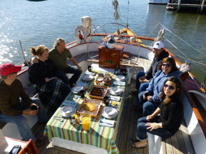 Breakfast on a beautiful morning on Schooner Woodwind.