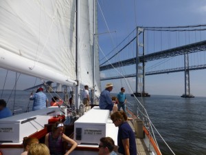 Sailing under the Chesapeake Bay Bridge.