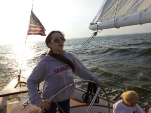 Emma sailing the Woodwind