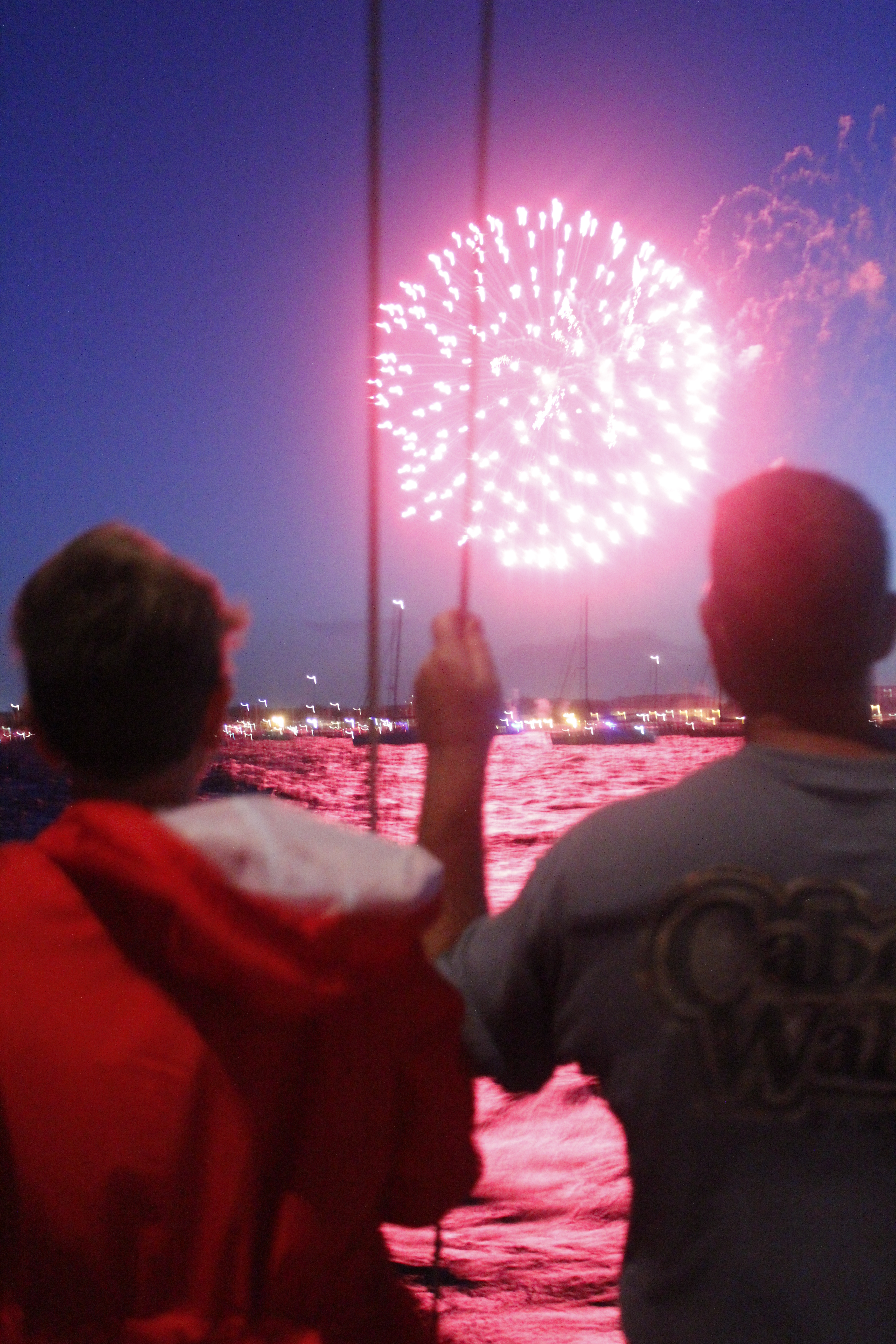Watching Fourth of July fireworks from the schooner in the harbor