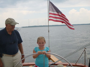 Capt. Ellen at the helm of Woodwind.