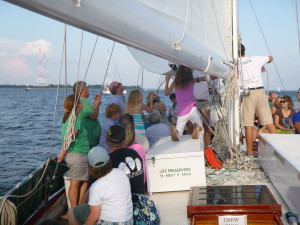 Hoisting the stay sail on Schooner Woodwind