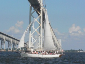 Woodwind II sails under the Bridge as we sail back.