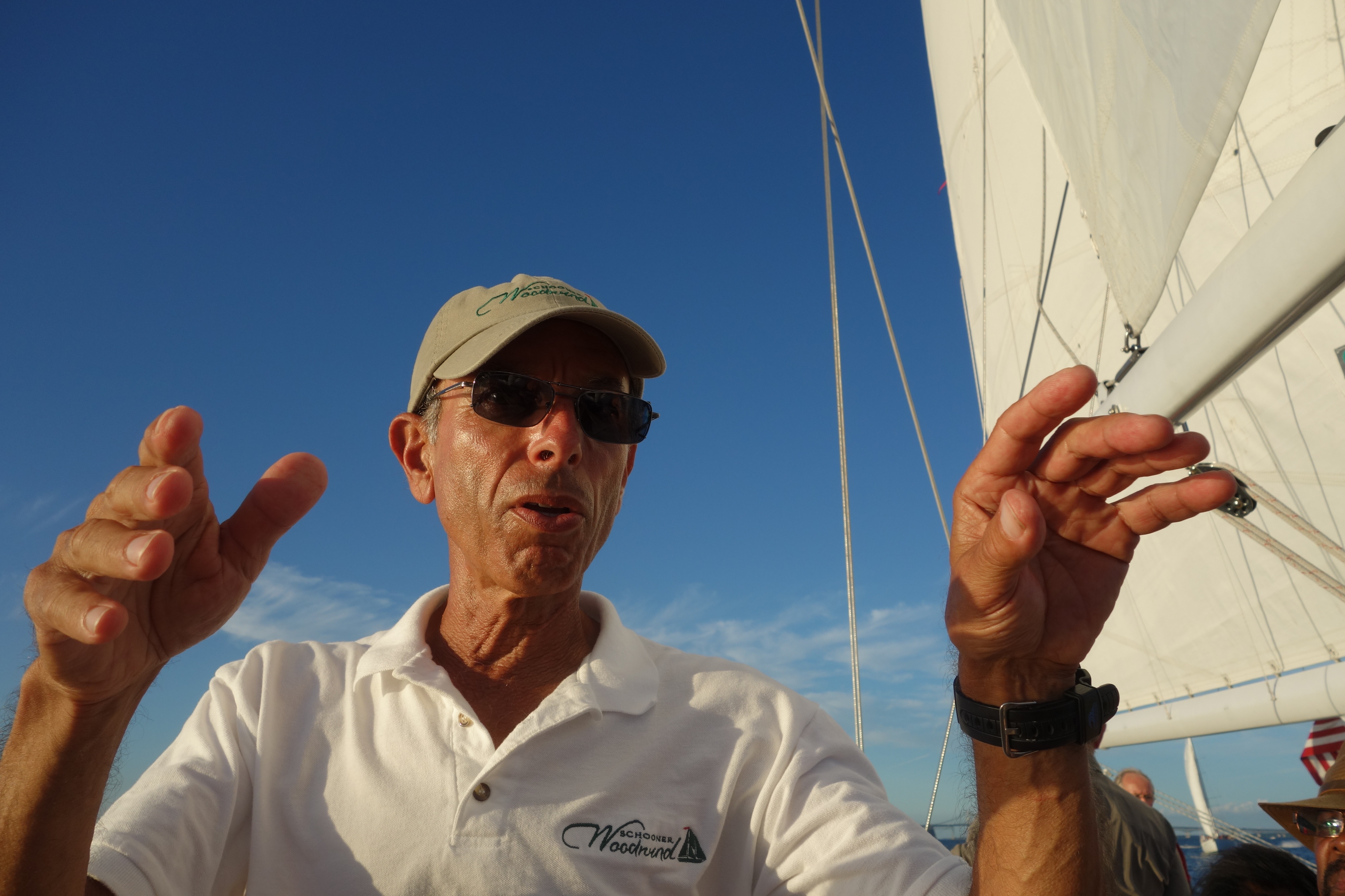 Captain Ken makes a point on the schooner