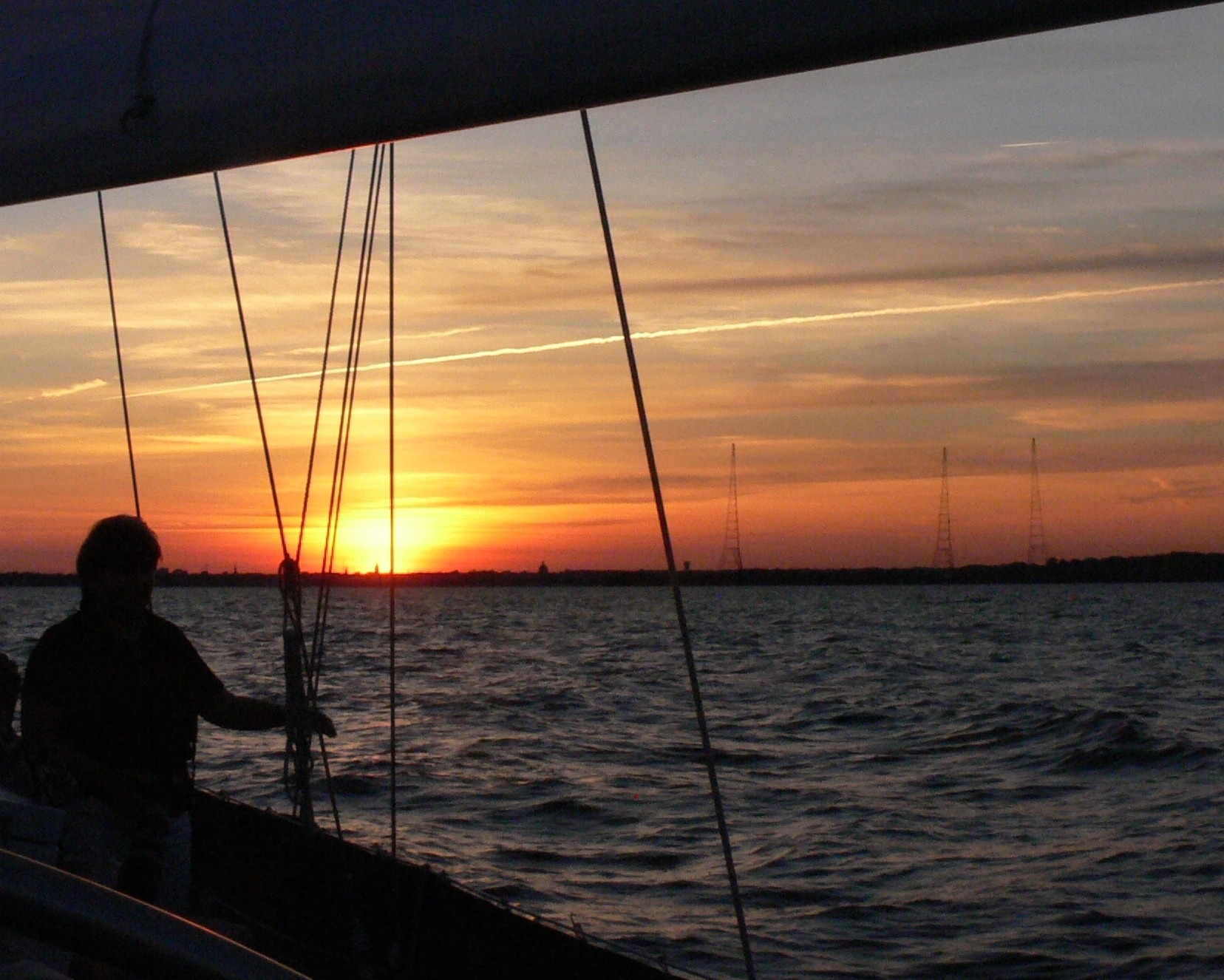 The sun is a fireball as it sinks into the Chesapeake