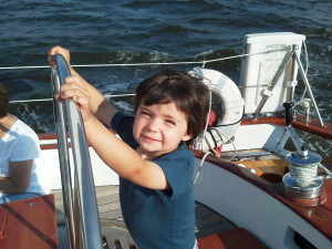 Trevor at the helm of Schooner Woodwind