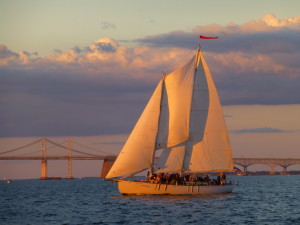 Woodwind sails by just before the sun sets.