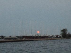 Harvest moon rising over Greenbury Pt.