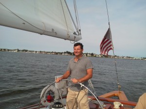 Cliff sailing the Woodwind to Cantler's Crab House