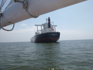 Coal carrier at anchor