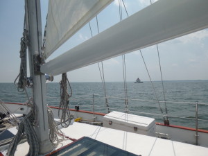 Thomas Point Light as seen from the bow of the Schooner Woodwind