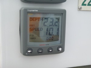 10.1 knots. Way to go Melanie. Schooner Woodwind is flying home.