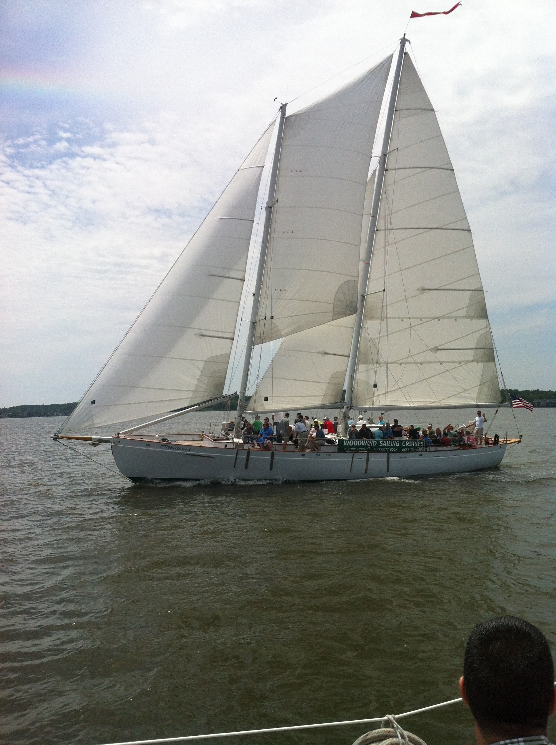 Schooner sailing along in a stiff breeze