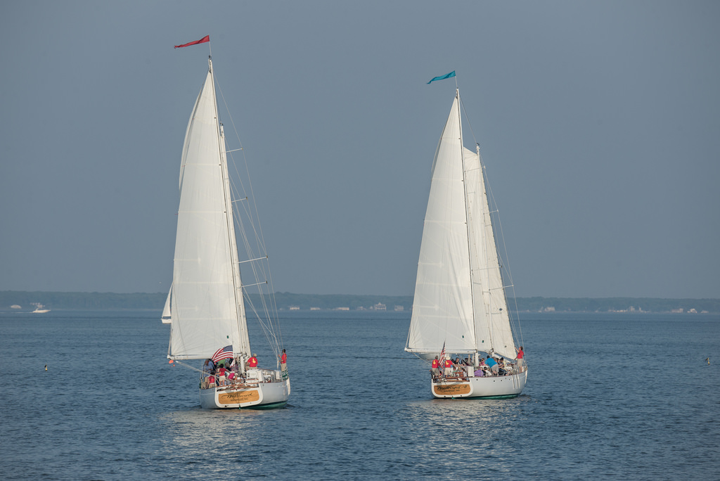 Both schooners side by side at starting line