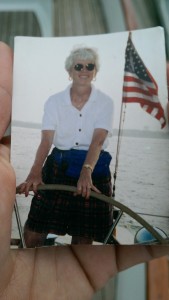 Ruth sailing the Woodwind in 1997.
