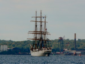 The barque Eagle is heading away from us under power.