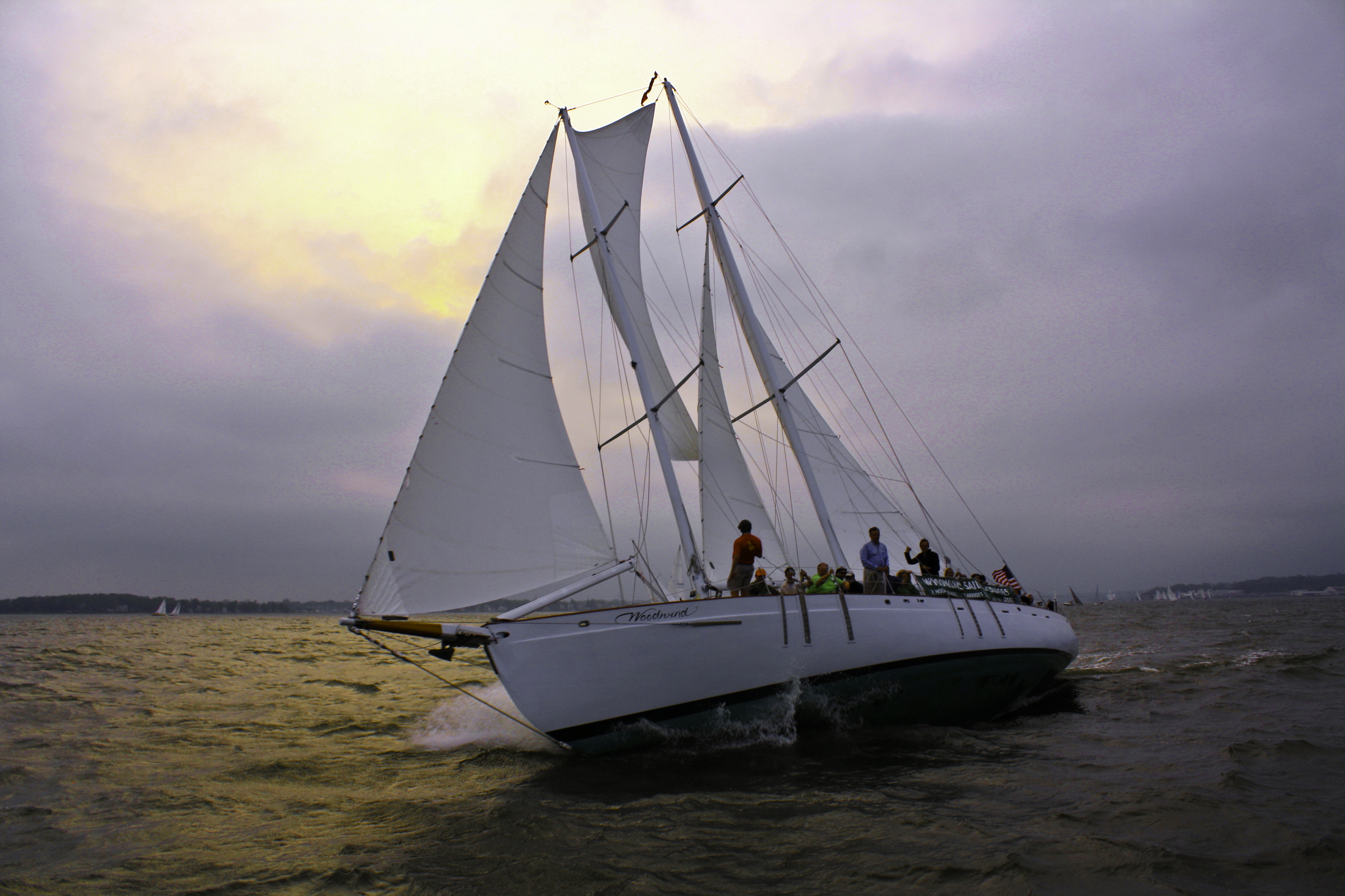 Schooner racing across the Chesapeake on a storm cloud day