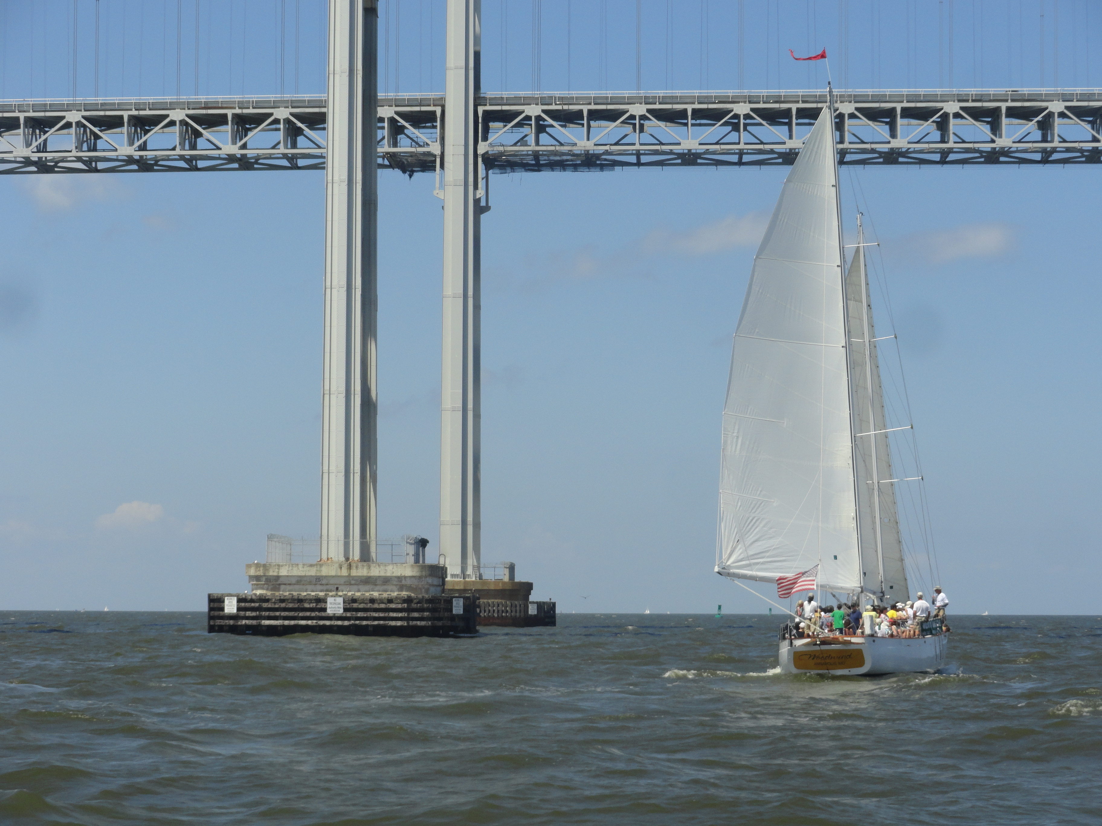 Schooner heading under the Bay Bridge