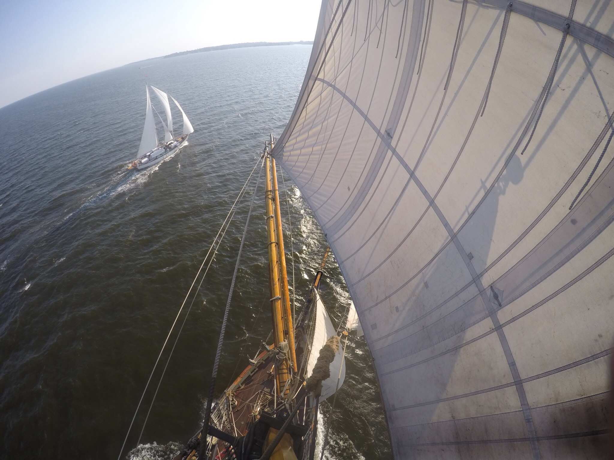 Photo taken from above the mast of one schooner picture is of both schooners