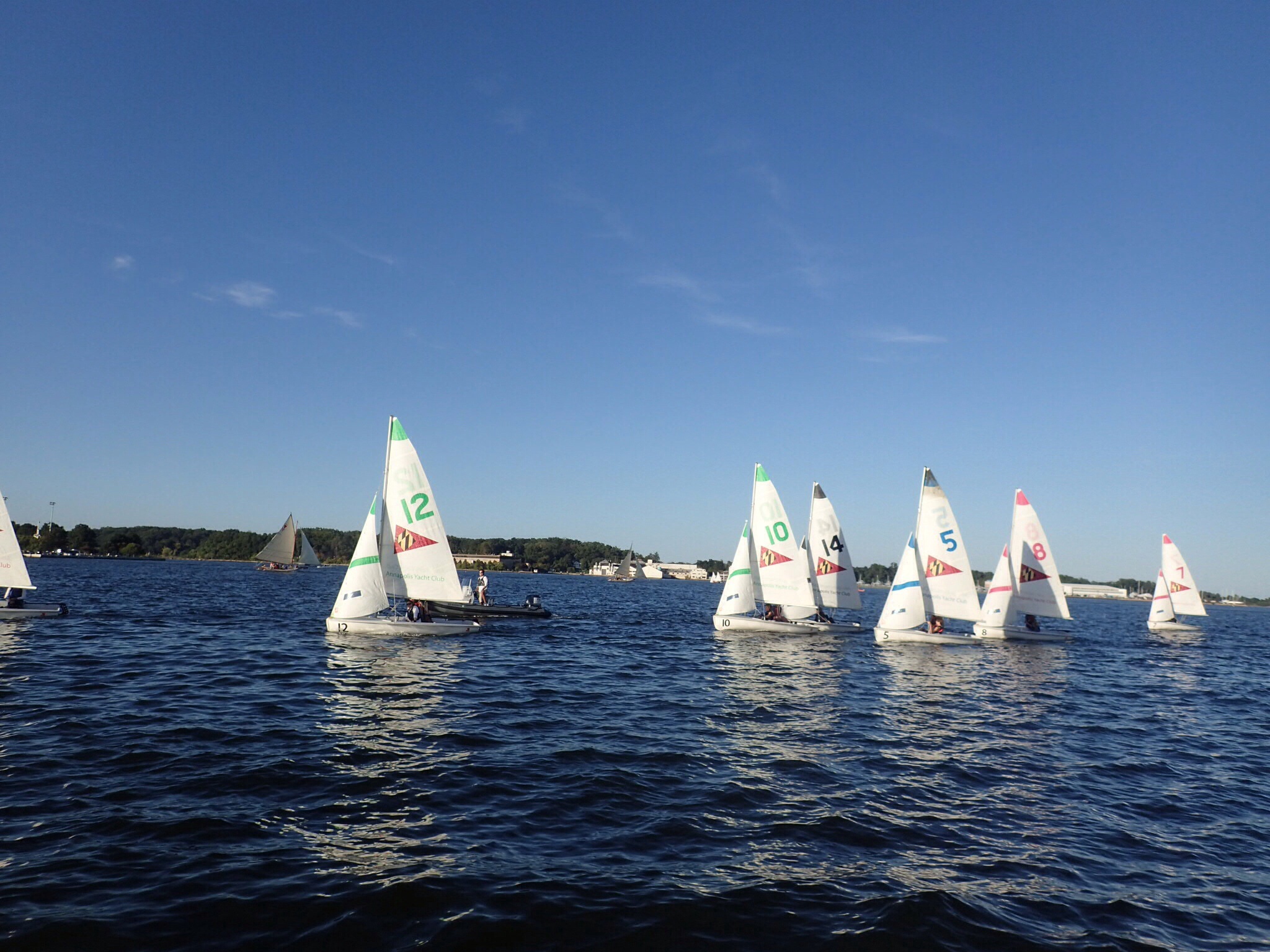 Future sailors on colorful sailboats learning the ropes