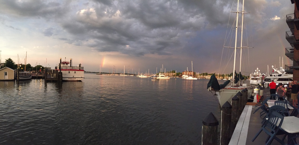 Rainbow after the storm in the harbor