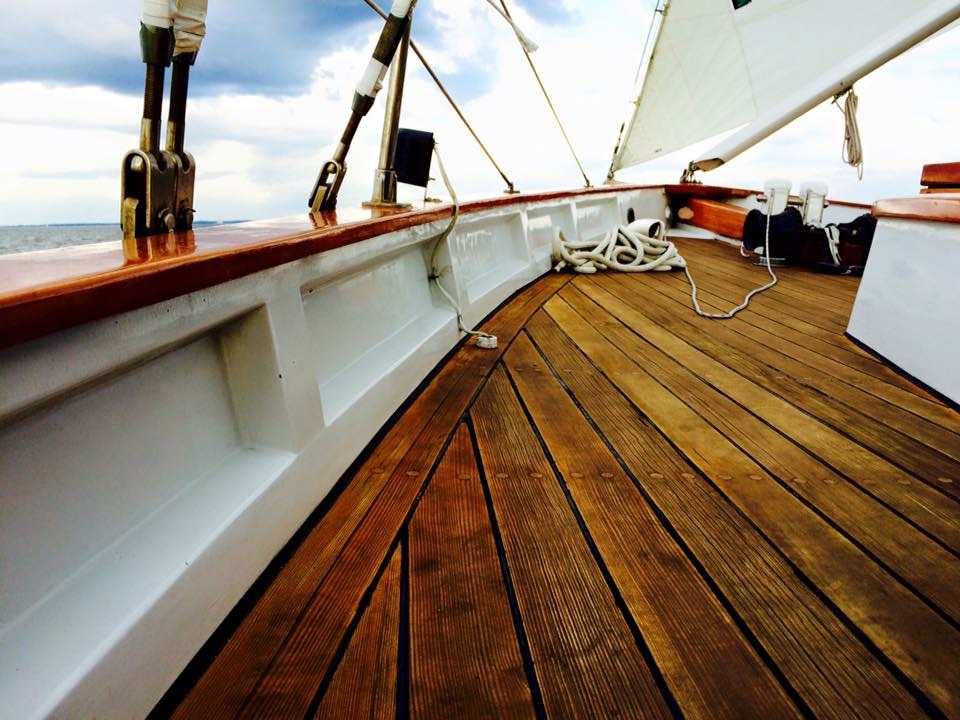 Beautiful wood deck of the schooner