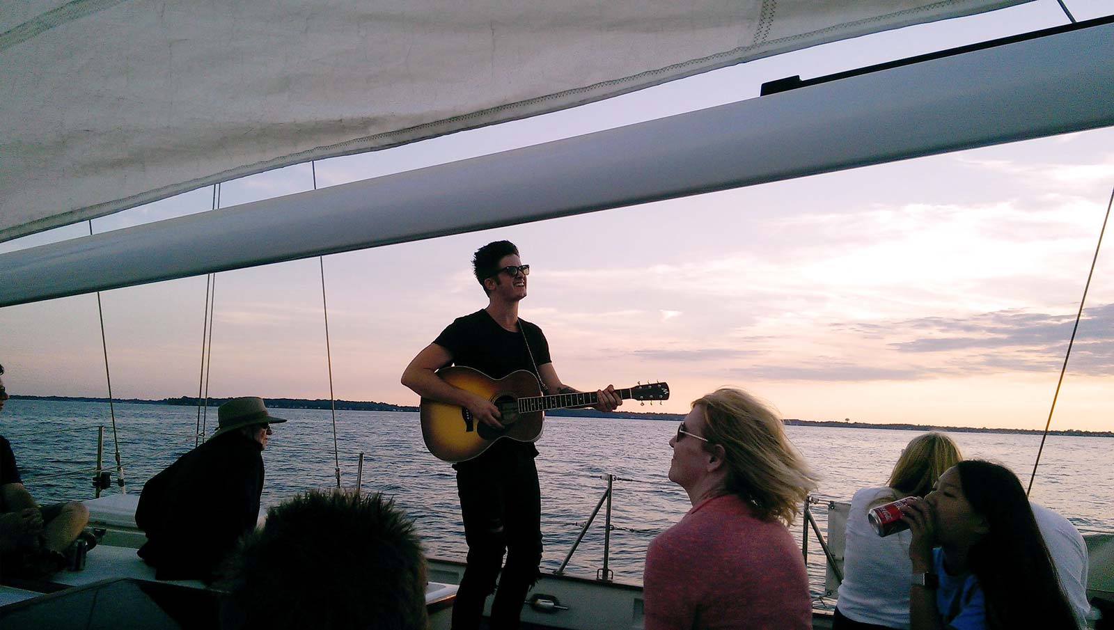 Entertainer and singer Paul Pfau on a sunset sail