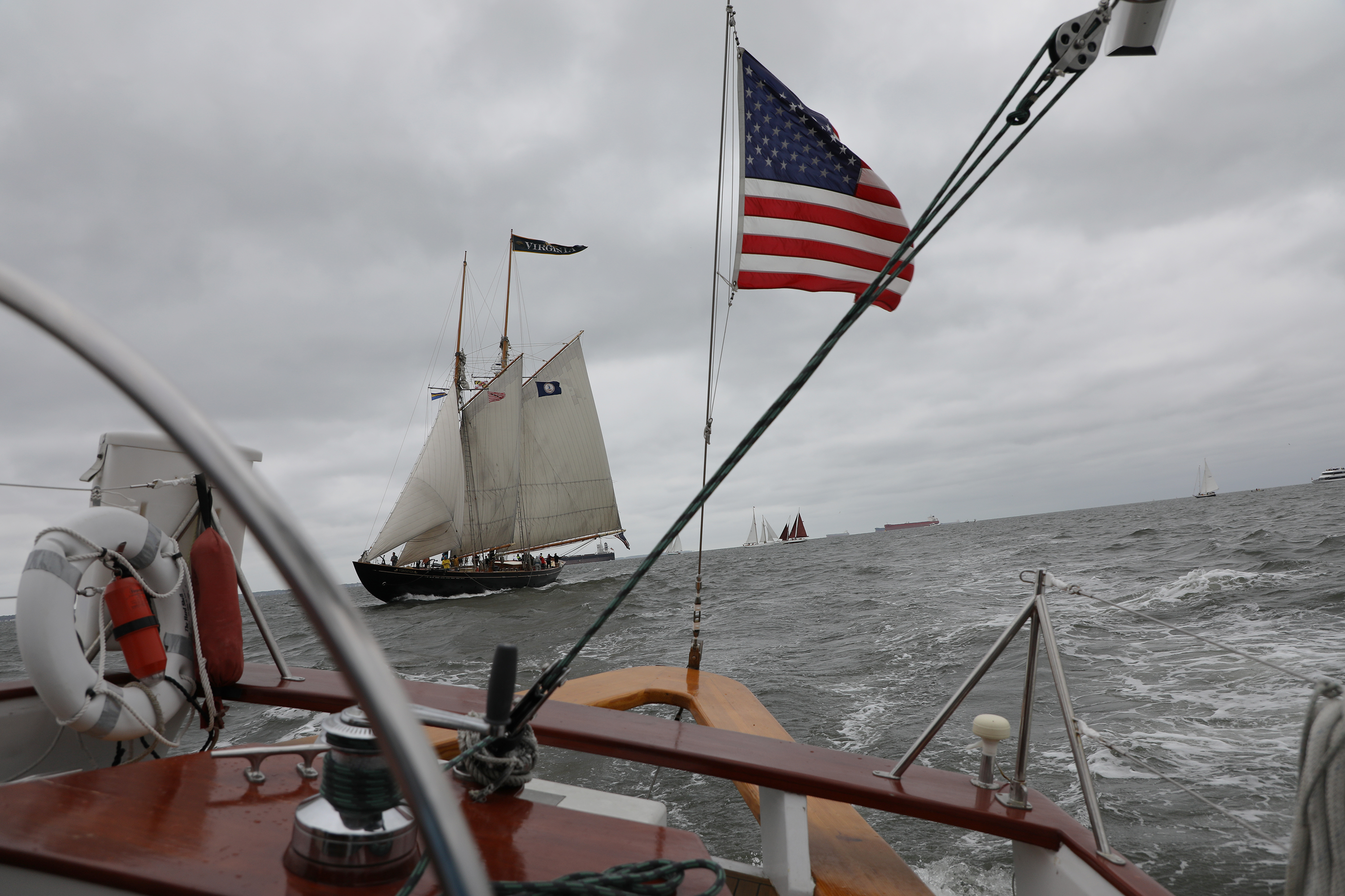 The schooner Virginia sailing behind The Schooner Woodwind