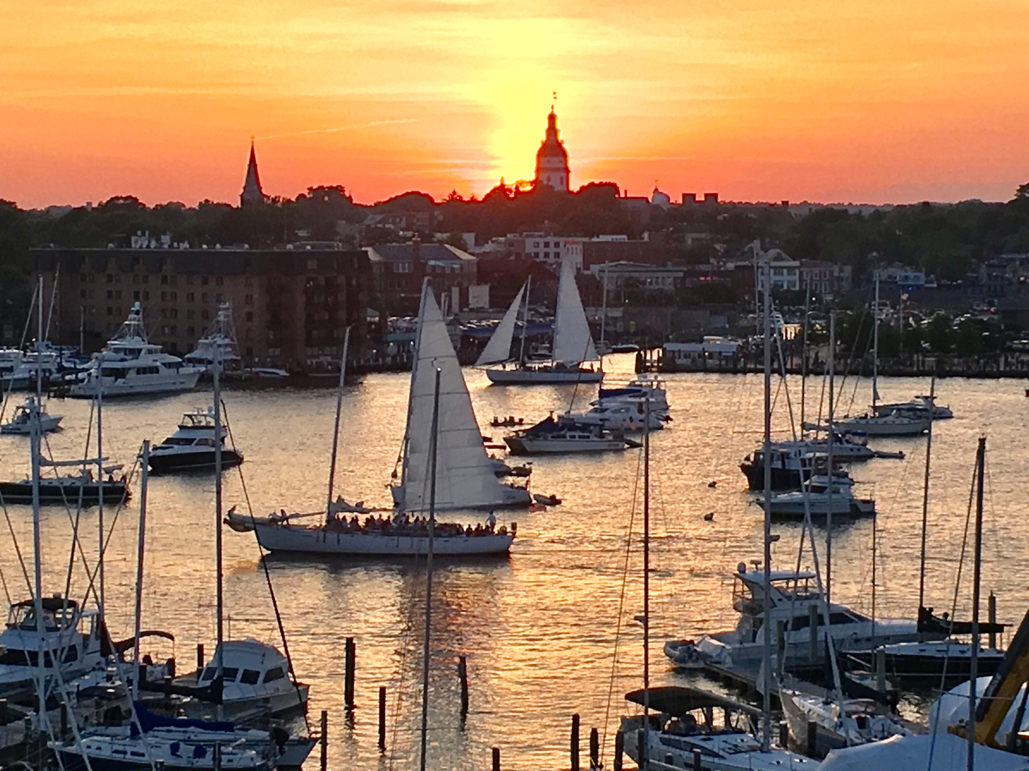 Woodwind and Woodwind II coming home into port at sunset